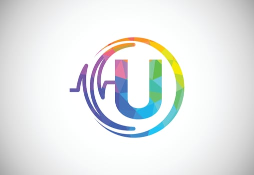 Initial low poly U alphabet with health pulse. Heartbeat logo design. Logo for medical or health business vector