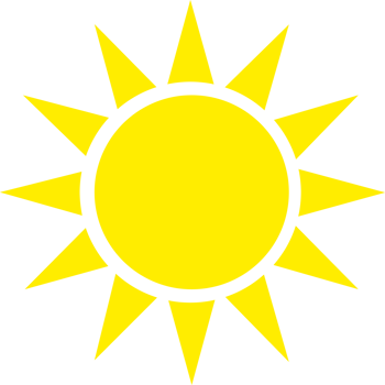 Sun logo. Template of sunrise, sunset, sunbursts. Cute sunshine for kids. Cartoon graphic shape. Sun silhouette. Sticker. png