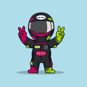 Cute racer double peace gesture vector illustration.