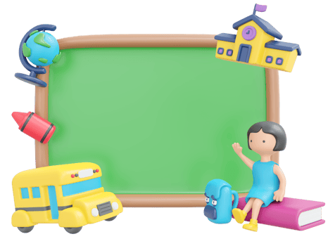 3D Rendering back to school blackboard template cartoon style. 3D Render illustration. png