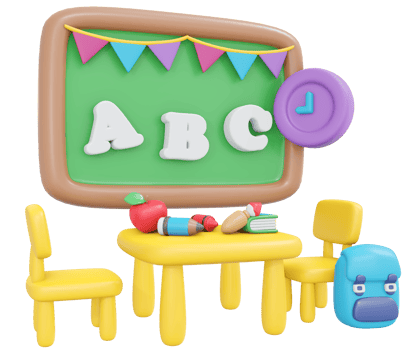 3D Rendering back to school classroom learning space table cartoon style. 3D Render illustration. png