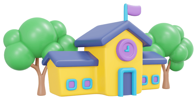 3D Rendering back to school building and tree cartoon style. 3D Render illustration. png