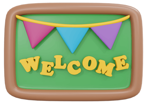 3D Rendering back to school board with welcome text cartoon style. 3D Render illustration. png