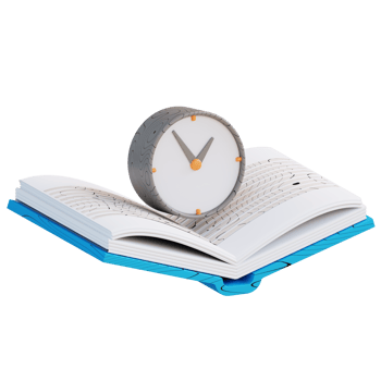 3D Illustration of book and study time clock png