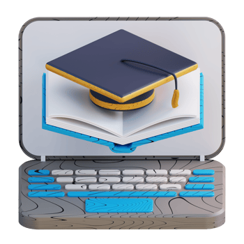 3D illustration laptop graduation cap and books png