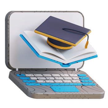 3D illustration laptop graduation cap and books png