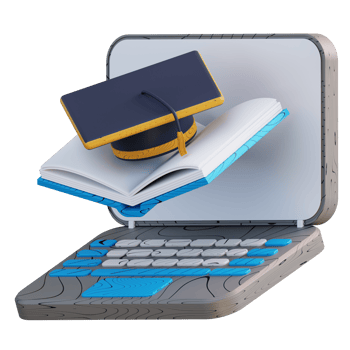 3D illustration laptop graduation cap and books png