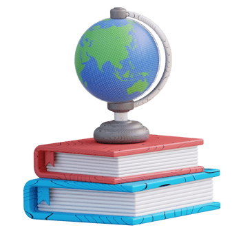 3D illustration of pile of books and globe png