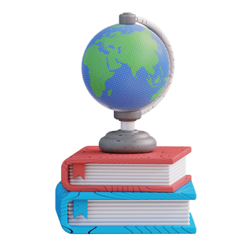 3D illustration of pile of books and globe png