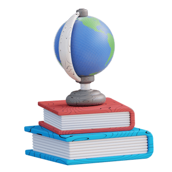 3D illustration of pile of books and globe png