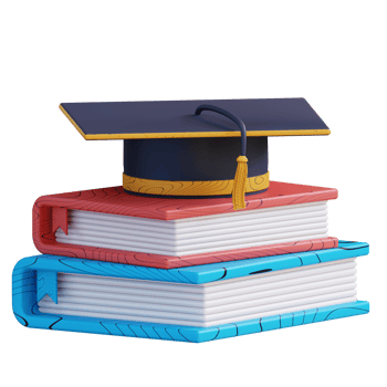 3D illustration pile of books and graduation cap png