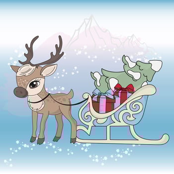DEER SLED Merry Christmas Cartoon Vector Illustration Set