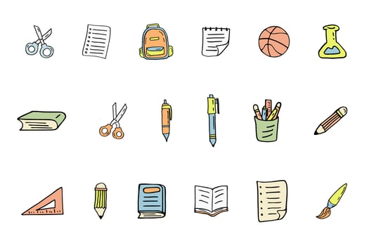 Hand drawn school stationery or school equipment icon vector