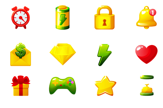 Set of game icons for UI. GUI elements for mobile app png