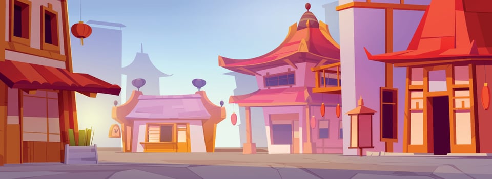 China city street with asian town buildings vector