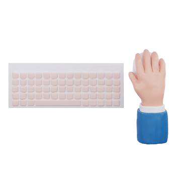 Hand with computer keyboard and mouse 3D Rendering png