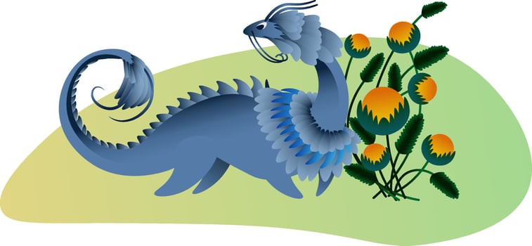 Fairytale kind dragon with flowers. Vector illustration