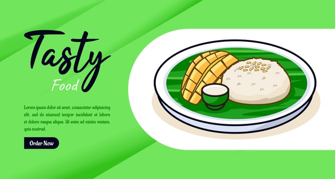 Tasty sticky rice banner template thai food vector cartoon