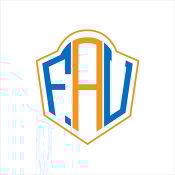 FAU abstract monogram shield logo design on white background. FAU creative initials letter logo. vector