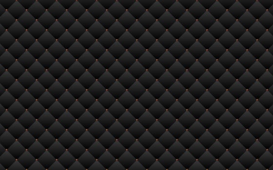 Black luxury upholstery leather texture vector background. Dark quilted padded square seamless pattern.