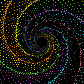 Dotted hexagonal spiral vortex vector background.