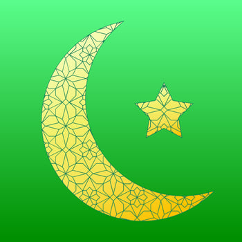 Vector illustration of a star and crescent with golden color in shiny green background for Ramadan celebration. Symbol of islam religion in muslim culture and Islamic country
