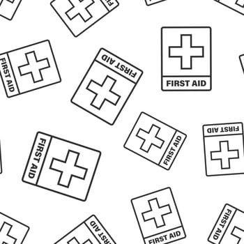 First aid sign icon seamless pattern background. Health, help and medical vector illustration on white isolated background. Hospital business concept.