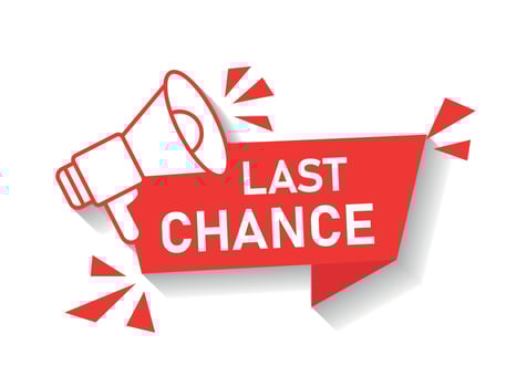 Last chance icon in flat style. Promo label with megaphone vector illustration on isolated background. Sale promotion sign business concept.