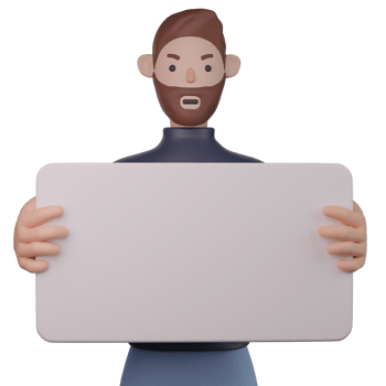 Man holding blank board 3d png