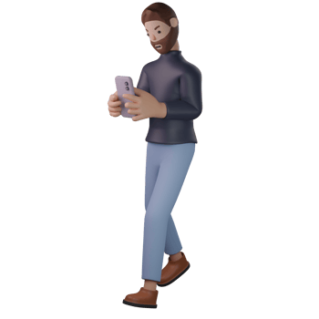 Man walk using mobile 3d png