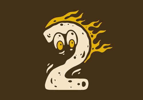 illustration of the number two having two eyes and a fire flame vector
