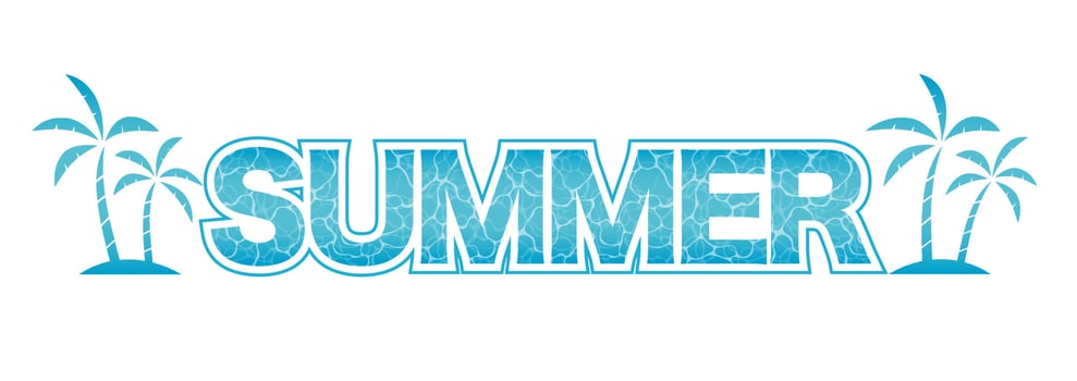 Vector Summer Logo With Rippled Water Pattern And Palm Trees Isolated On A White Background, Vector Illustration.