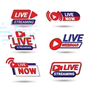3D Set Collection of Live Streaming Webinar Badges and Icons vector
