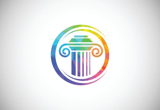 Low poly style law pillar logo design pillar law office vector logo template. Geometric triangle shapes