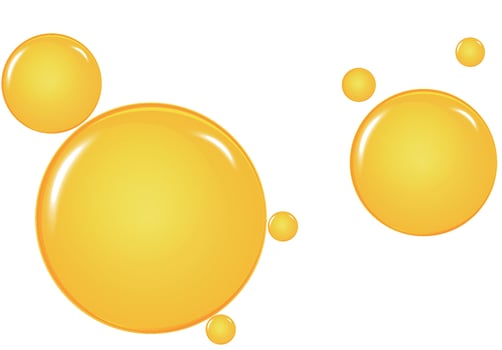 Golden, yellow oil drops, bubbles vector illustration. Oil and water bubbles background.