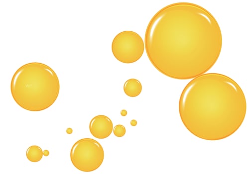 Golden, yellow oil drops, bubbles vector illustration. Oil and water bubbles background.