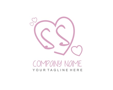 Initial SS with heart love logo template vector