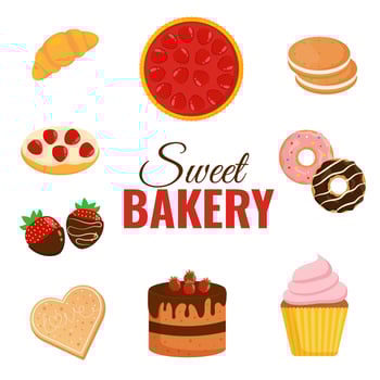 Sweet bakery elements collection. Vector illustration.