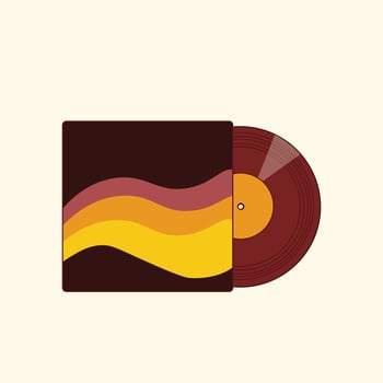 Retro style vector illustration of a vinyl disc in an envelope