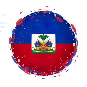 Round grunge flag of Haiti with splashes in flag color. vector