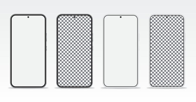 Realistic Smartphone mockup set, blank and transparent screen, phone mockup, Cellphone display front view mock up vector
