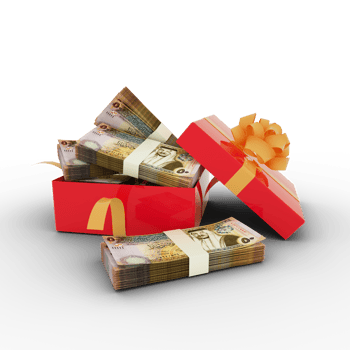 Stack of Jordanian dinar notes inside an open red gift box. Bundles of Jordanian dinar inside a gift box. 3d rendering of money inside box isolated on transparent background png
