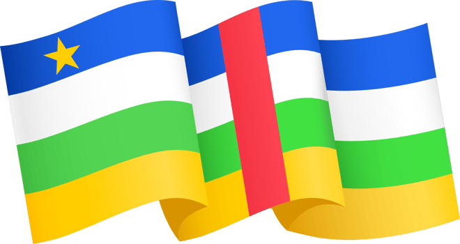 Central African Republic flag wave isolated on png or transparent background