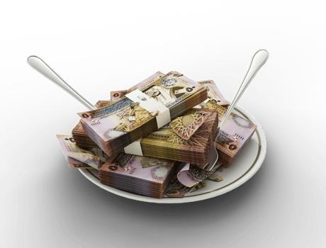 3D rendering of Kenyan shilling notes on plate. Money spent on food concept. Food expenses, expensive meal, spending money concept. eating money, misuse of money png