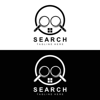 Search Logo Design, Detective Illustration, Home search, Glass Lens, Company Brand Vector