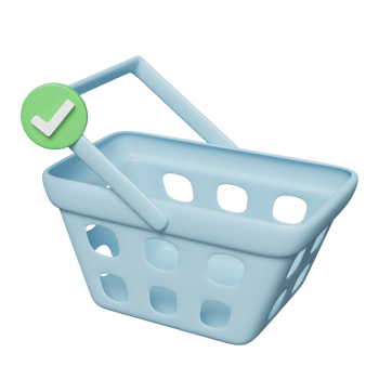 shopping cart, blue basket 3d icon with checkmarks isolated. shopping online concept, 3d render illustration png