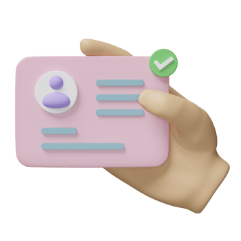 3d hand hold Id card icon with checkmark isolated. human resources, plastic card, Job search concept, 3d render illustration png