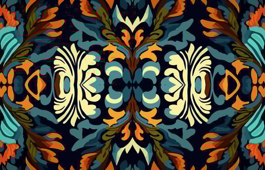 Ethnic Ikat tropical seamless pattern. Abstract traditional folk antique graphic fabric line. Texture textile print design background vector illustration ornate elegant luxury vintage retro style.