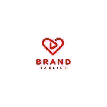 Play Button Icon Inside Heart Symbol. Simple outline logo design of play button icon and heart symbol in one continuous line. vector