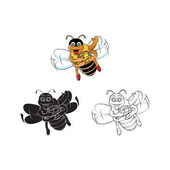 Coloring book bee with honey cartoon character vector